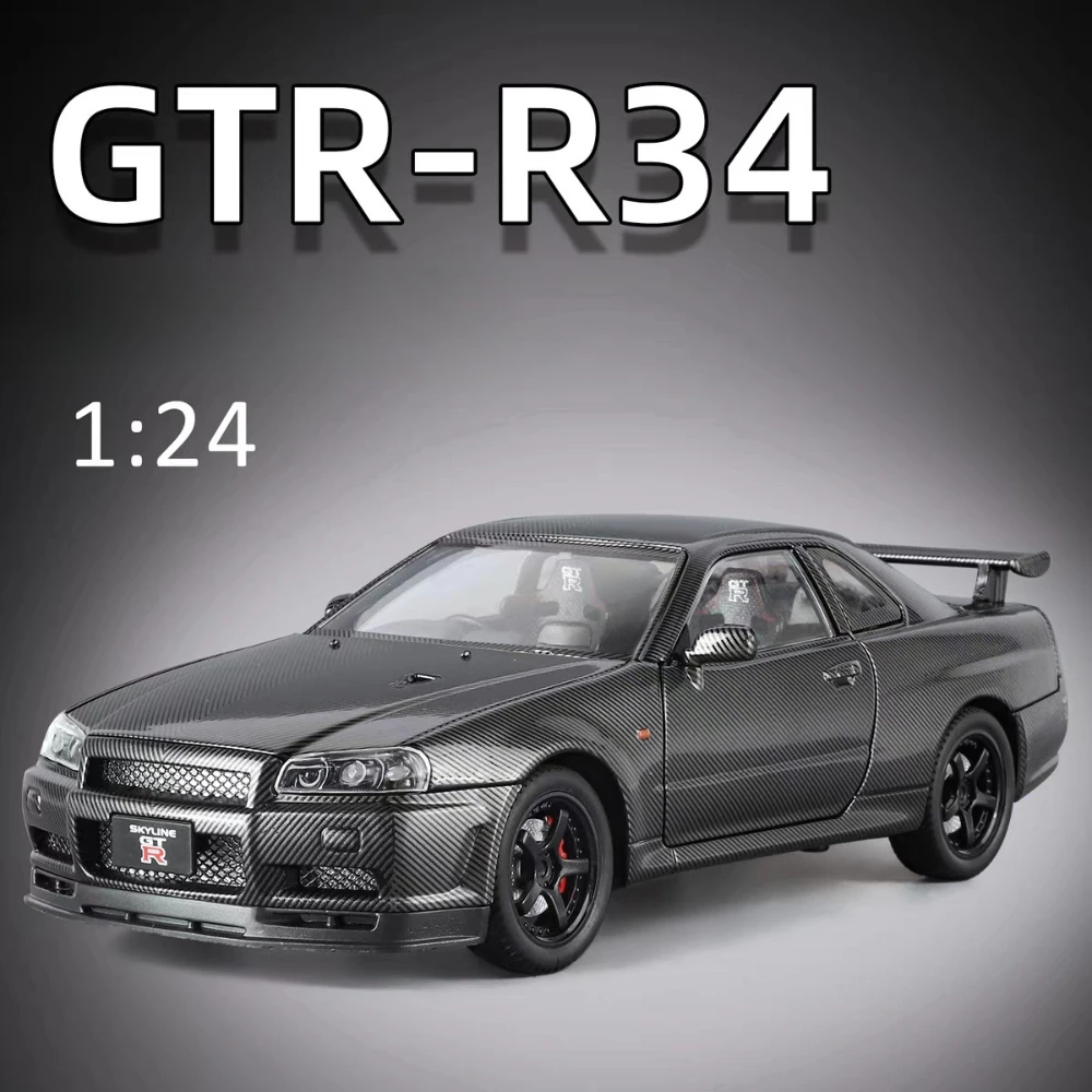 

Scale 1:24 GTR R34 R35 Alloy Diecast Toy Car Model Pull Back Music Light Doors Opend Miniature Vehicle Models Birthday Gifts