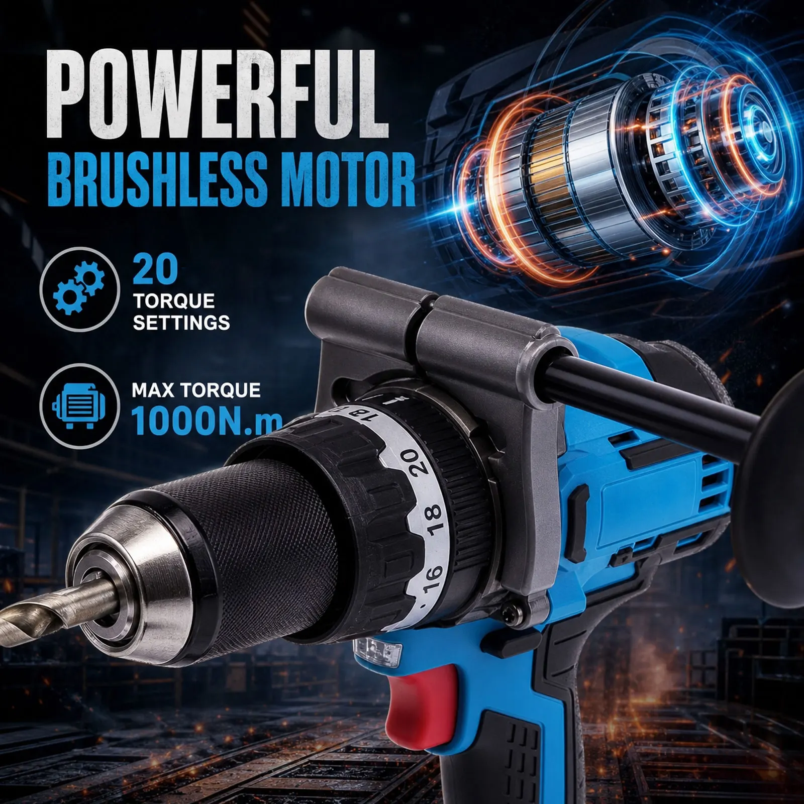 

New 900N.M 3200RPM Brushless Electric Impact Drill 13mm Hammer Drill Cordless Screwdriver Tool for Makita 18V Battery Pin