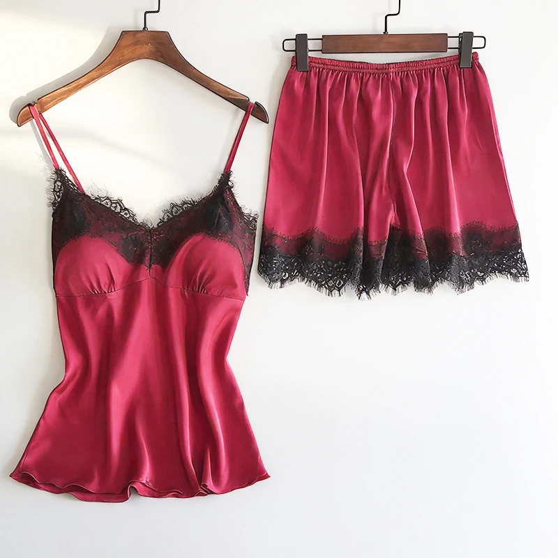 

Sling Pajamas Female Summer Soft Silk with Cushion Sleepwear Homewear Gathered Large Size Sexy Nightwear Women Loungewear