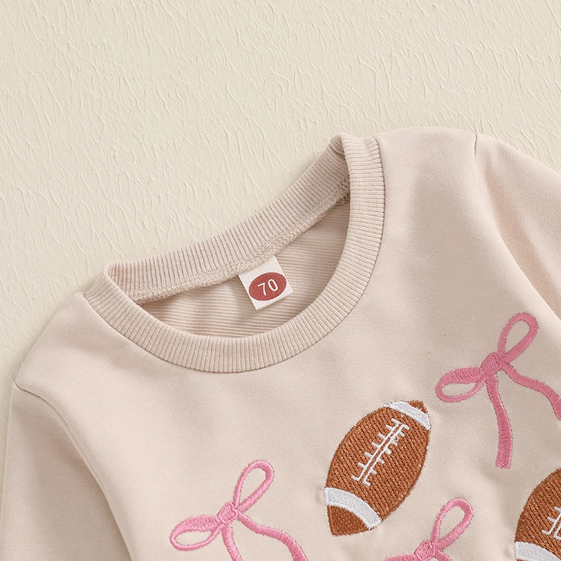 Toddler Girls Sweatshirts Bowknot Rugby Embroidered Crew Neck Long Sleeve Kids Pullovers Fall Clothes Tops