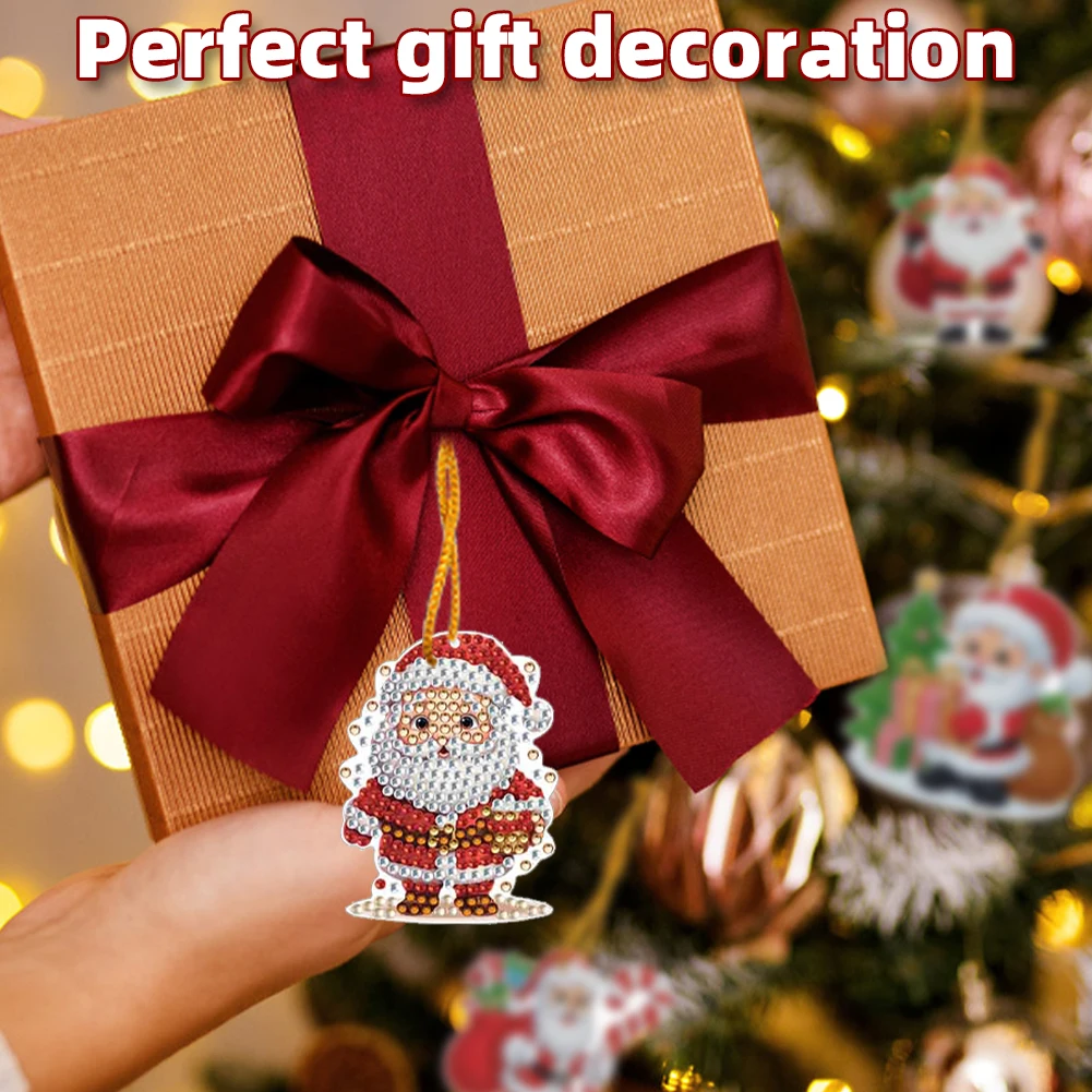 

12Pcs Xmas Theme 2D Flat DIY Diamond Christmas Tree Pendant Wall Door Decoration (B)