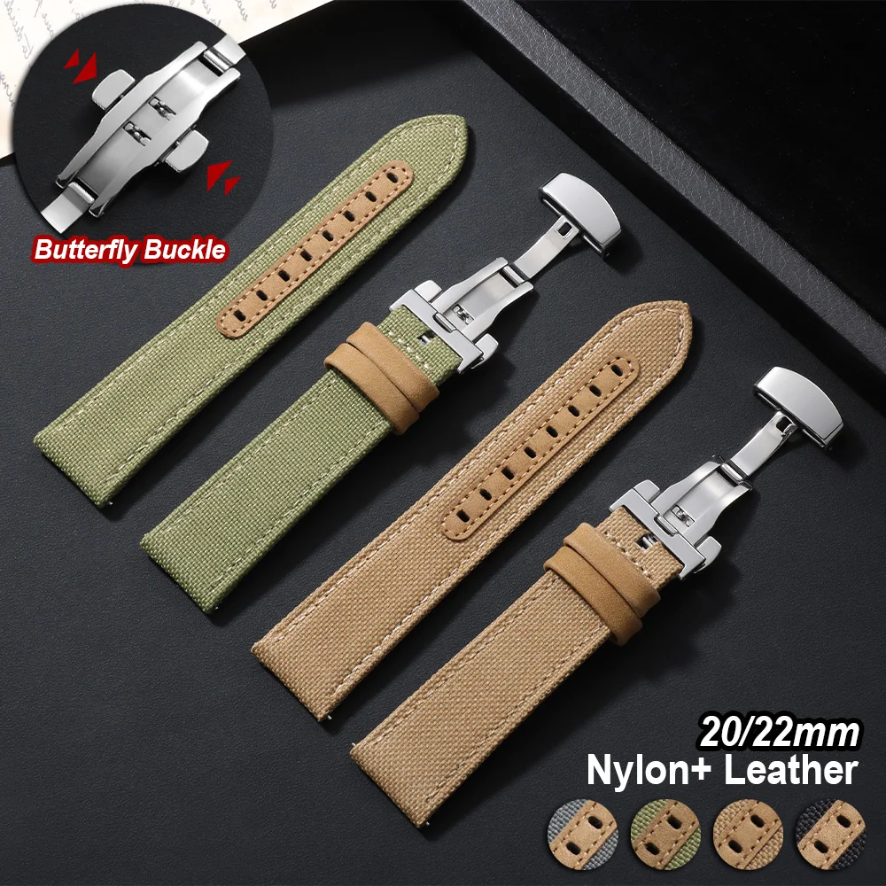 

20mm 22mm Nylon Canvas Leather Watch Strap for Huawei for Omega for Seiko Quick Release Bracelet Khaki Sailcloth Watch Band