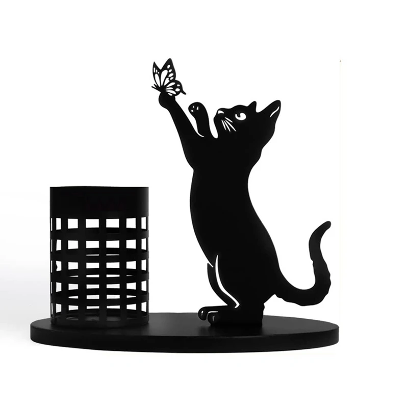 Imagem -04 - Gato Lápis Titular para Mesa Organizador Pen Holder para Quarto e Escritório Metal Cut Home Decor Mesa Central