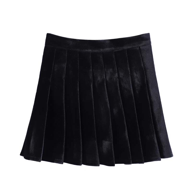 Gold Velvet Black Short Skirt Female Autumn and Winter Wear 2022 New High Waist Skirt All-match A-line Pleated Skirt