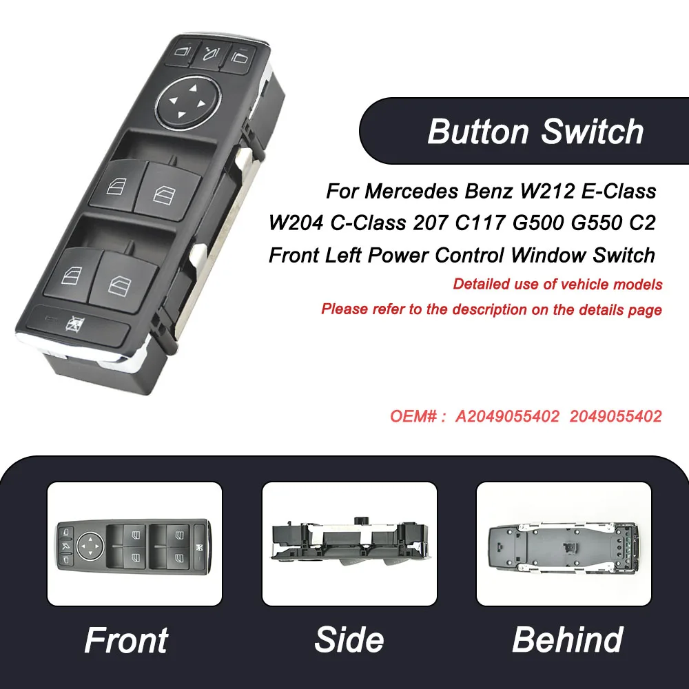 

For Mercedes Benz 2010-2017 C207/A207 E-Class Coupe/Convertible A2049055402 Front Left Power Control Window Switch