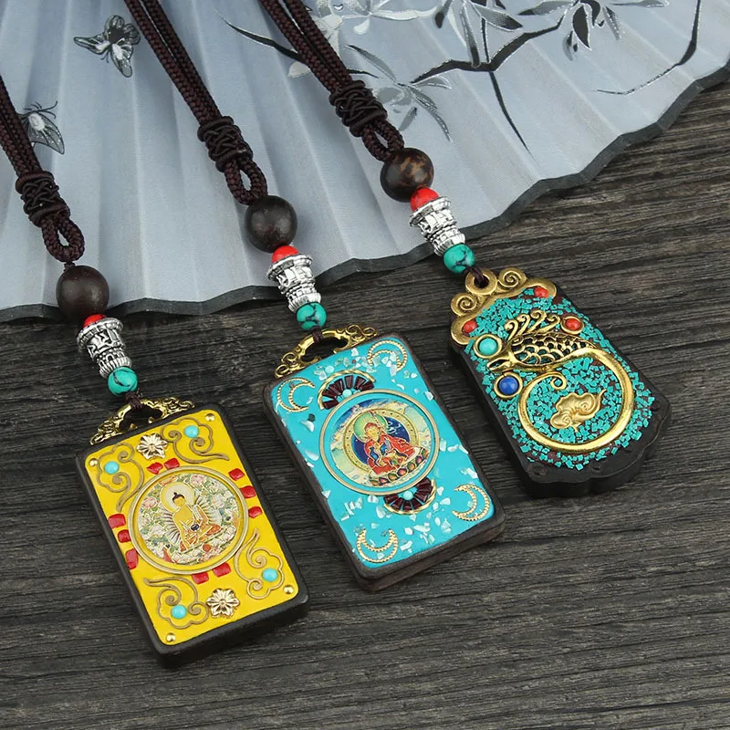 DIY accessories Handmade ethnic style thangka pendant necklace, ebony Buddha brand sweater chain, long simple and versatile Budd