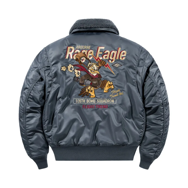 HKSH Autumn Winter New Men American Vintage Embroidery Flight Jacket Thickened Casual Detachable Fur Collar padded Coats HK16617