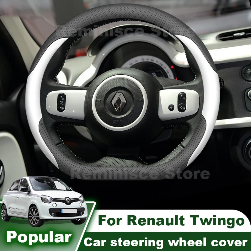 Nappa Leather Car Steering Wheel Cover For Renault Twingo 3 2015 2016-2019 Non Slip Steering Wheel Cover Interior Accessories