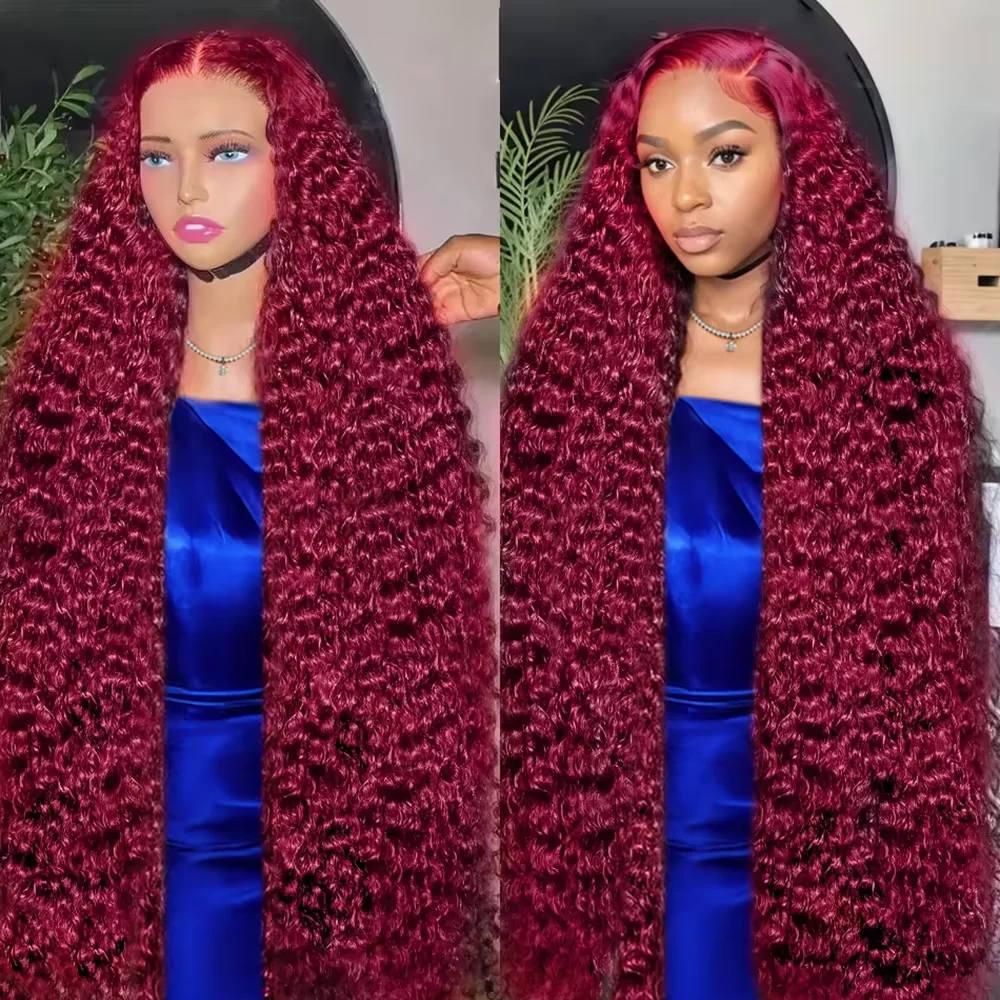 

Парик из натуральных волос 99J Burgundy Deep Wave, 13x4, 13x6 HD, с полной кружевной передней частью, предварительно сформированный, глубокая волна, окрашенный