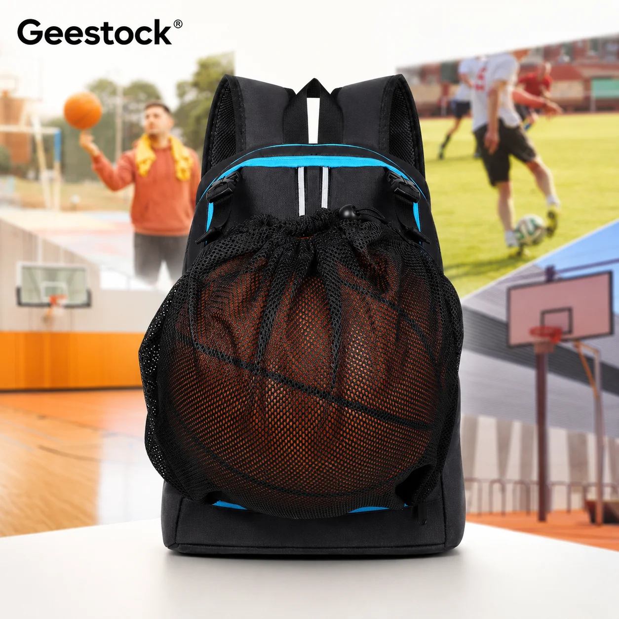 Water Resistant Basketball Backpack With Stowable Ball Holder Multi Pocket Sports Bag For Unisex School Gym Training Travel Gift