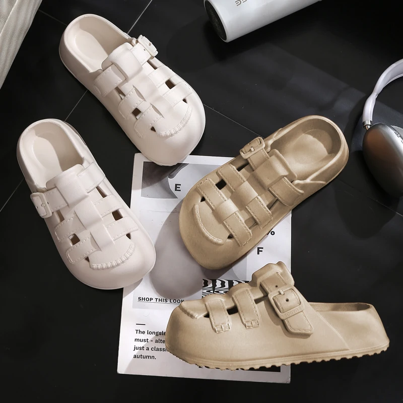 قباقيب ملابس خارجية أنيقة للنساء، شباشب صيفية جديدة ذات نعل سميك، أحذية نسائية للارتداء الخارجي، غير قابلة للانزلاق للاستخدام المنزلي