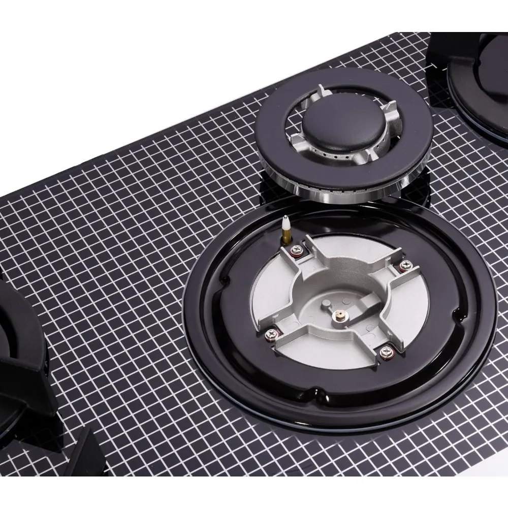 30인치 가스 쿡탑 강화유리 5구 스토브탑 듀얼 연료 가스 호브 NG/LPG 겸용 가스 스토브탑 HF5178-01 강화유리