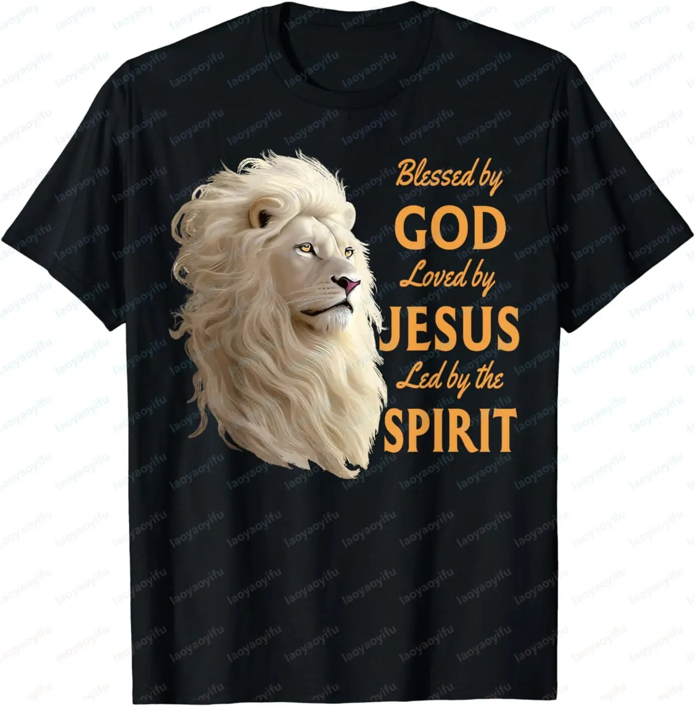 LIMITED Blessed By God - Loved By Jesus, Christian Lion T-shirt - Short-sleeved, Fashionable, Casual, Loose-fitting Top