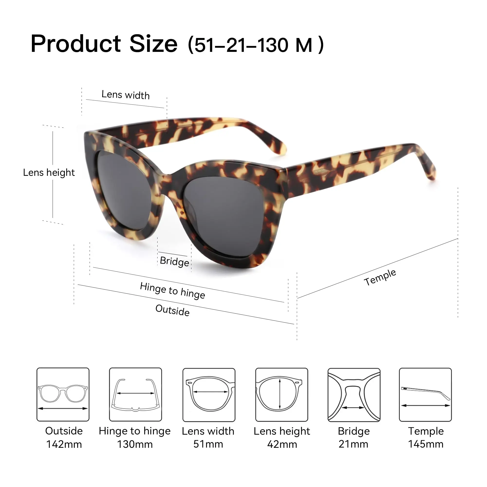 AIR EIGHT M Size Cat Eye Acetate For Women Prescription Sun Glasses Polarized UV400 Progressive Lenses Elegant Eyeglasses
