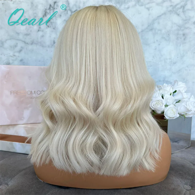 HD Natürliche Lose Wellenförmige Menschenhaar Perücke Verkauf Icy Weiß Blonde Spitze Frontal Perücken 13x4 Pre Gezupft Haaransatz mit Baby Haare Qearl