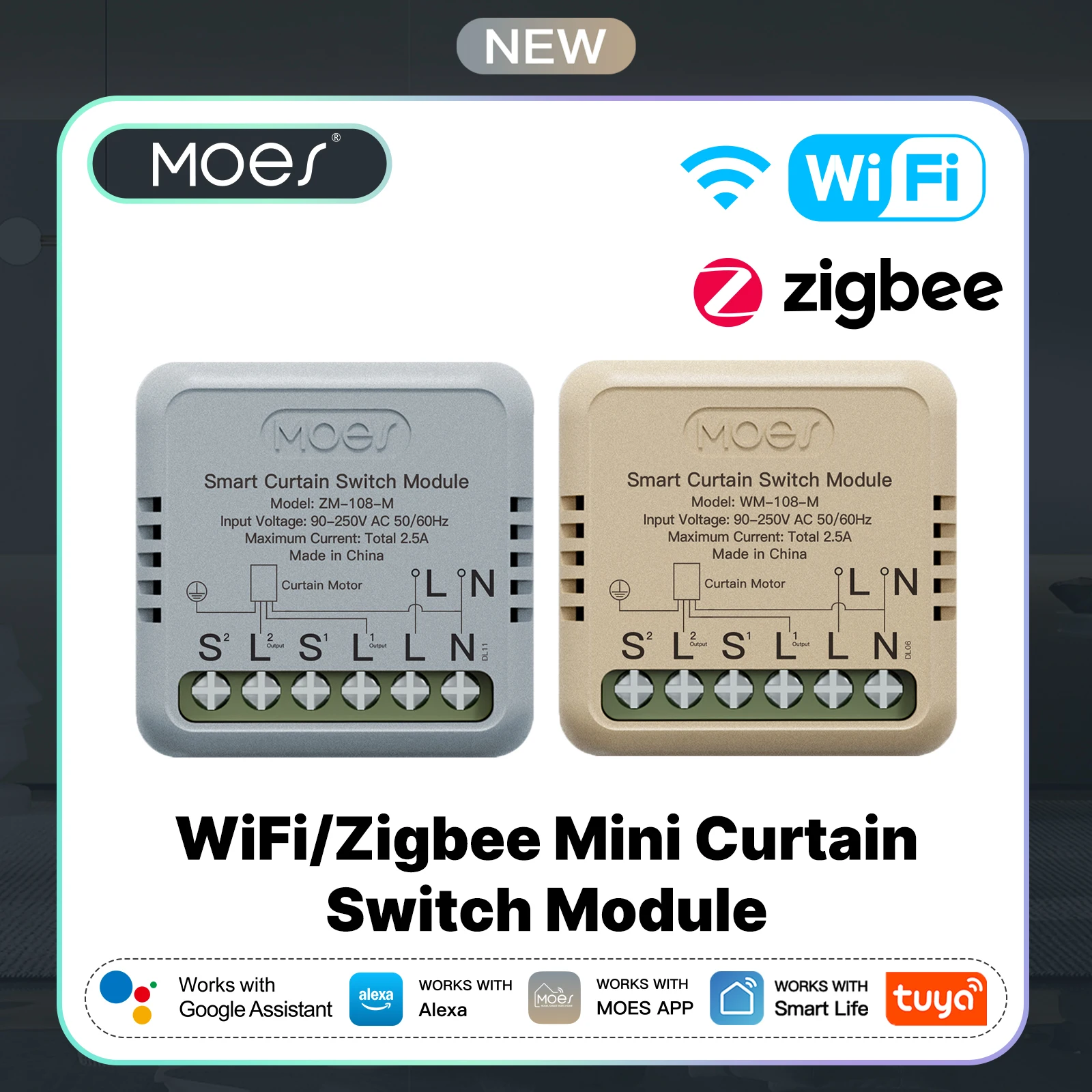 

​MOES Tuya WiFi & ZigBee Smart Curtain Switch, Mini Module for Rocker Reset, App/Voice Control, Works with Alexa & Google Home