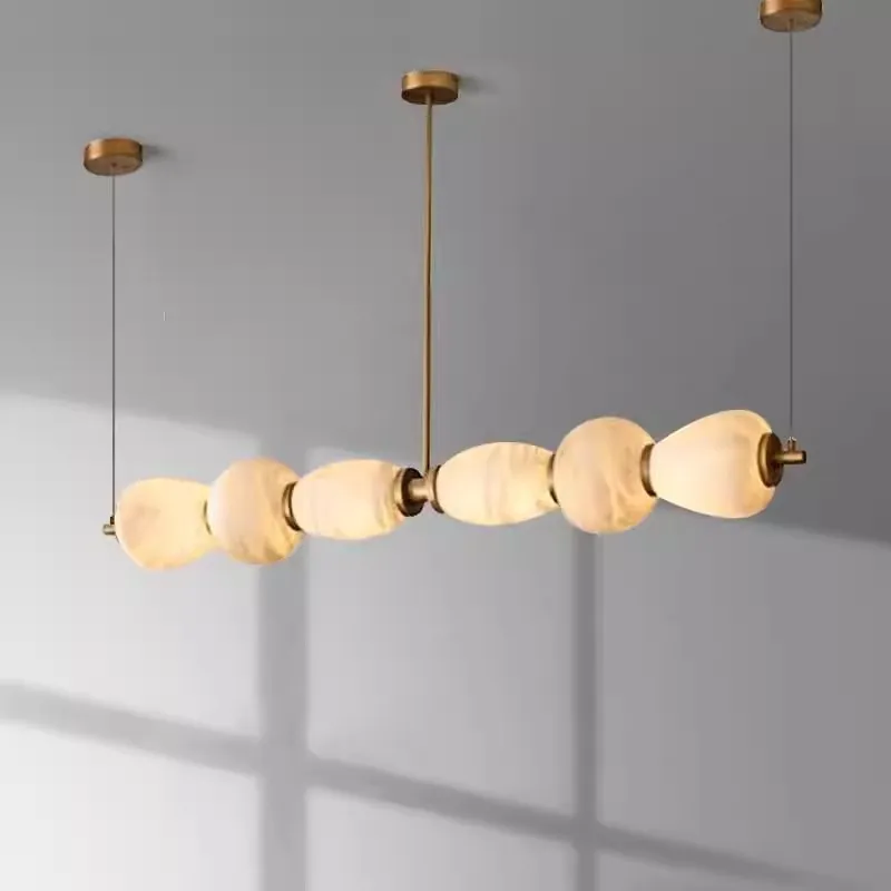 Nordic simple one-word long island counter bar tea room living room dining room all copper marble chandelier