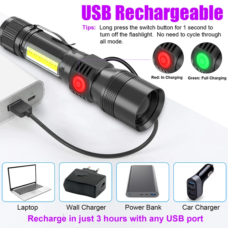 USB Rechargeable UV Light & Strong Light Flashlight Camping Lantern Pets Urine Stains Led Ultraviolet Torch Lamp With Magnet