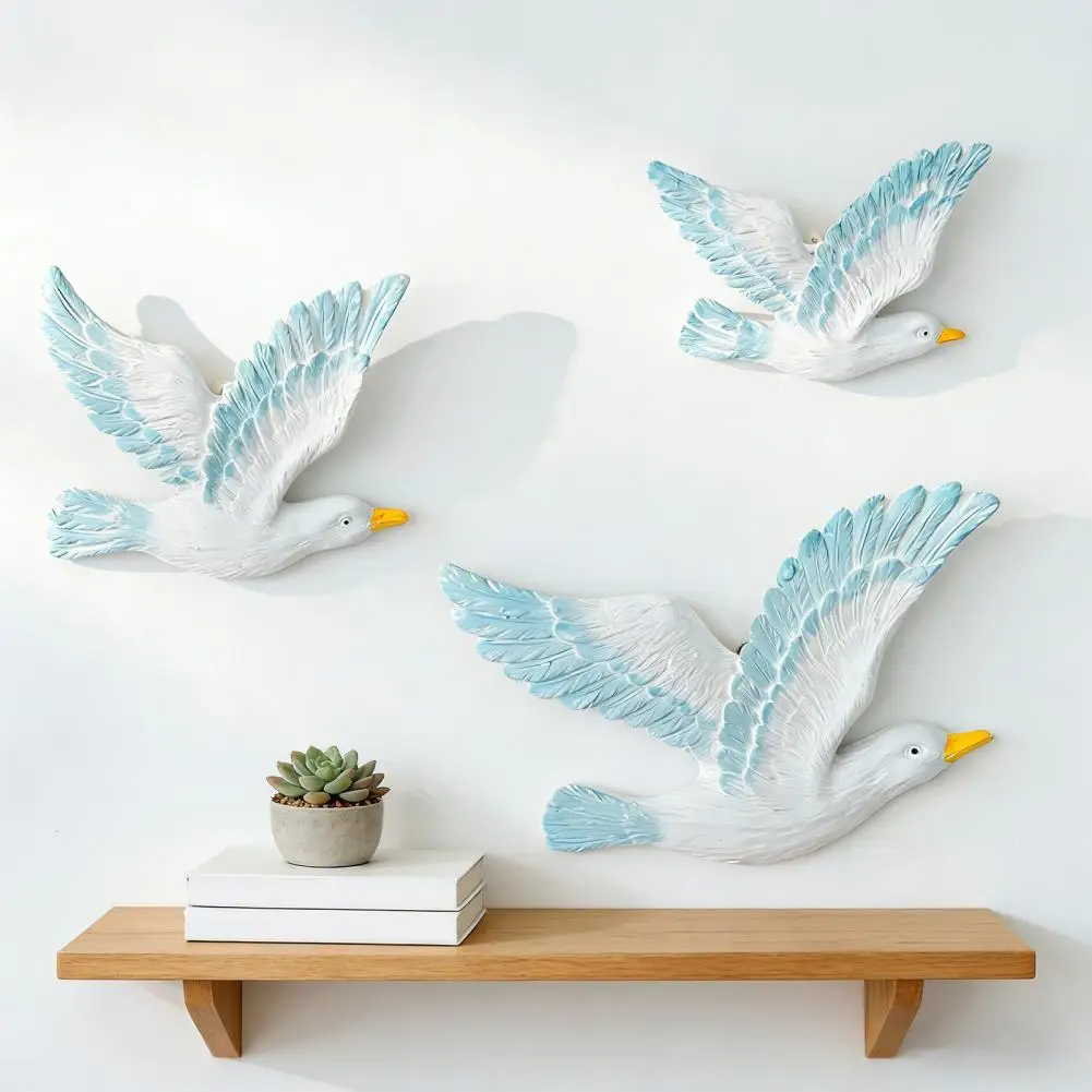 3 Pcs Coastal Seagulls Wall Decor Nautical Resin Sea Birds Wall Plaques Ocean Wall Hanging Sculpture for Living Room Bar Cafe Ho