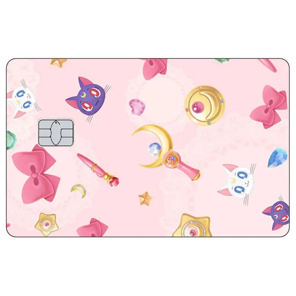 Stiker Kulit Kartu Kredit Bank Kartun Anime Lucu Tsukino Usagi Casing Penutup Stiker Kulit Film Pelindung Kartu Metro Berperekat