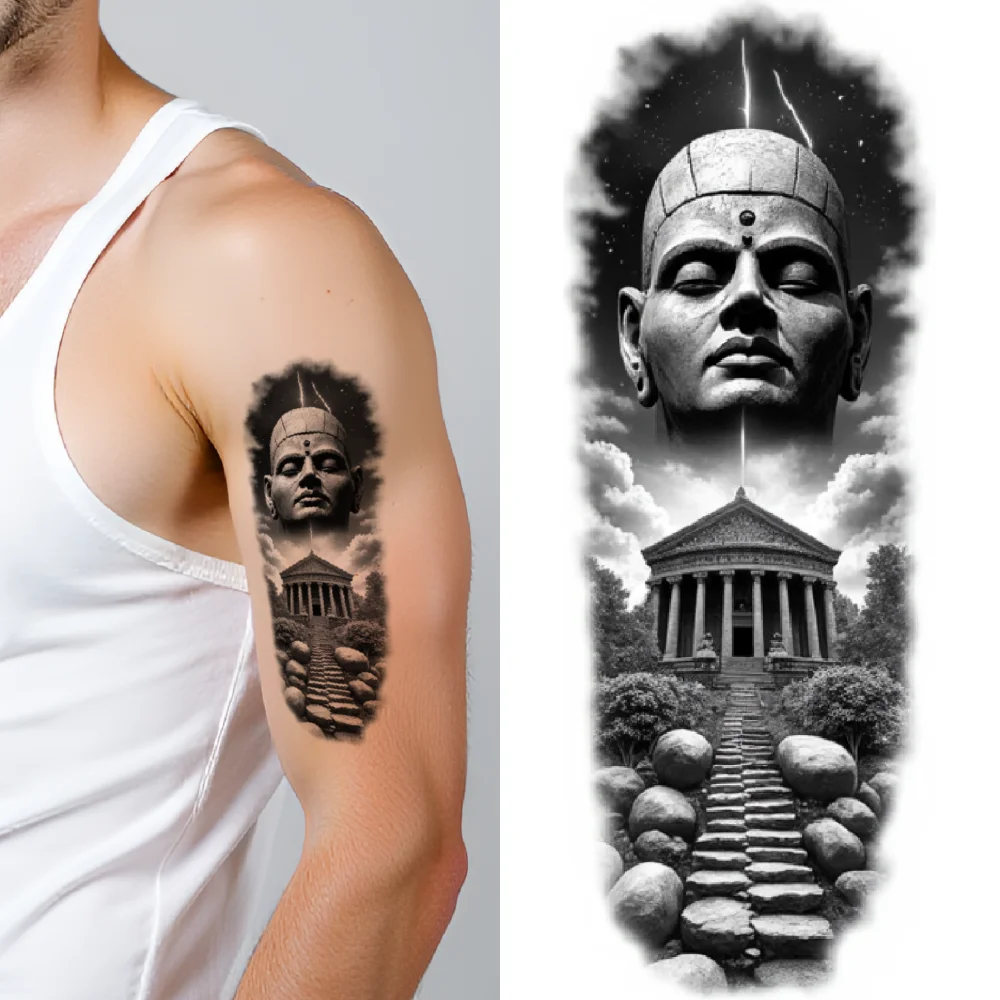 

3 шт. временные татуировки реалистичные временные татуировки древняя статуя и храм треснутое зеркало и комод Gargoyle на здании для