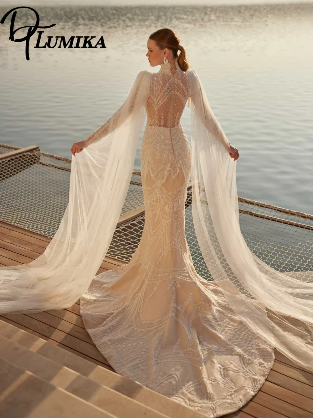 Romantyczna suknia ślubna z szalem, elegancka suknia ślubna z aplikacjami 3D, pełna wdzięku suknia ślubna w kształcie litery A, długa do podłogi, szyta na miarę.