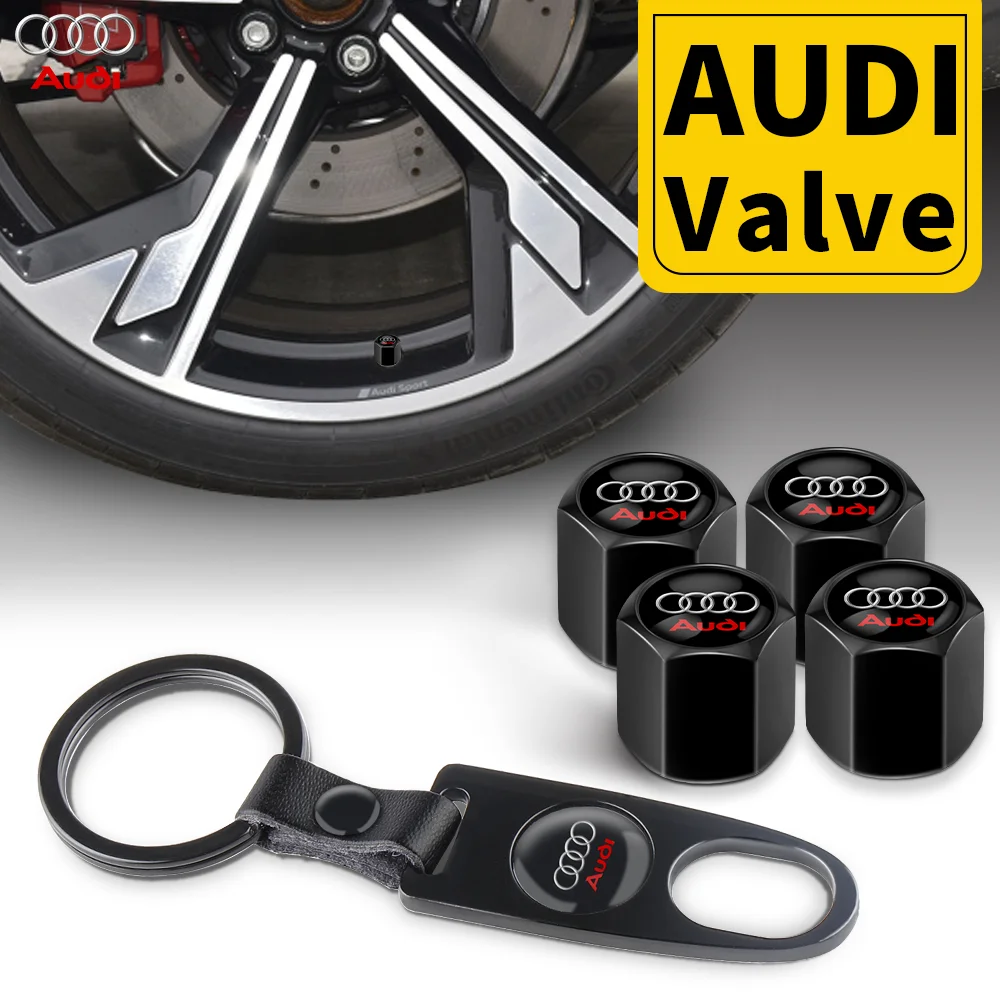 4Pcs Car Styling Metal Wheel Tire Valve Stems Caps with Mini Wrench Keychain For Audi A5 A7 A8 Q3 Q5 Q7 TT S3 S6 Sline Quattro