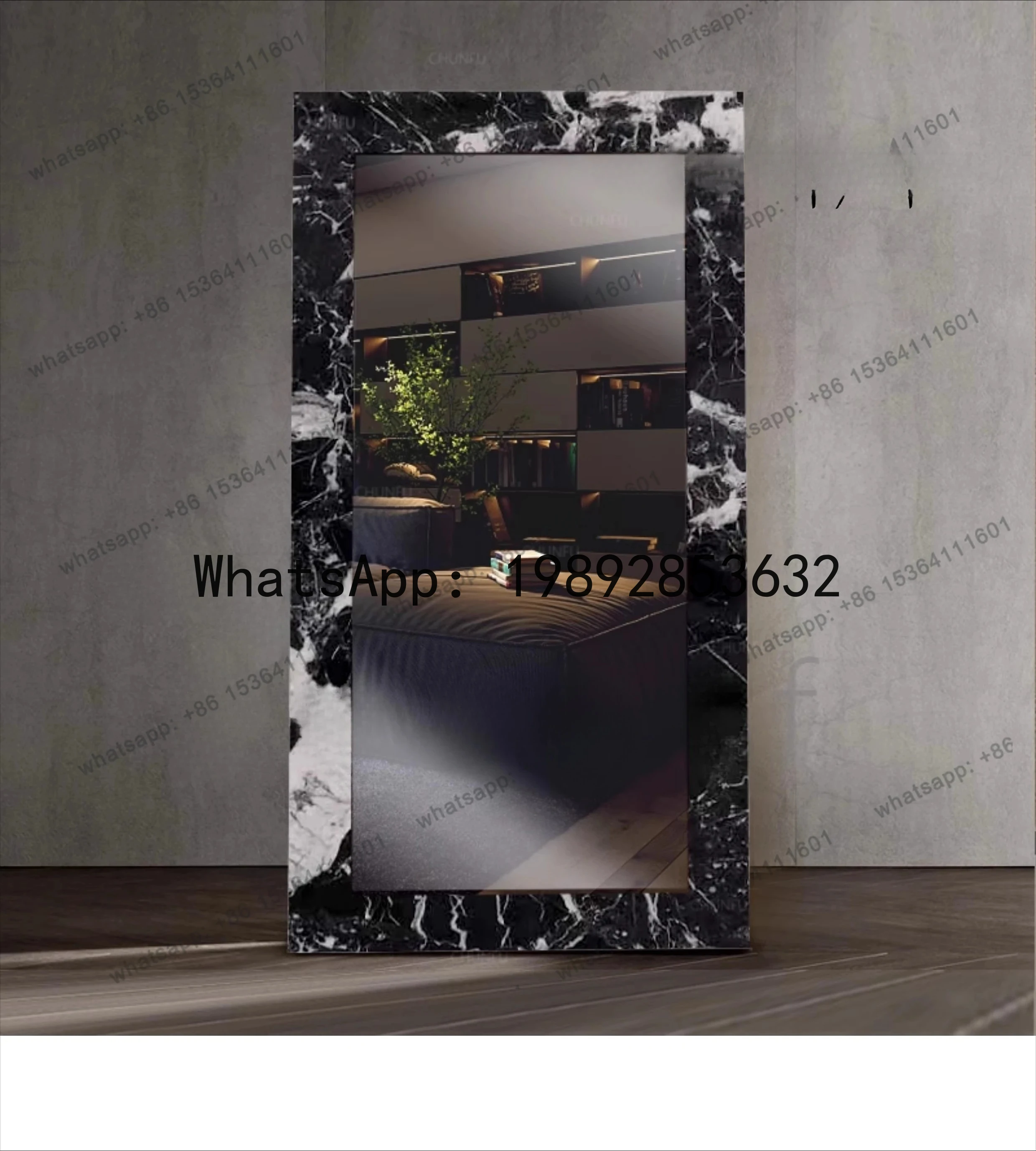 CC Light Luxury Marble Rectangular Dressing Mirror, Living Room Bedroom Fitting Mirror, Wall-mounted Full-body Floor Mirror