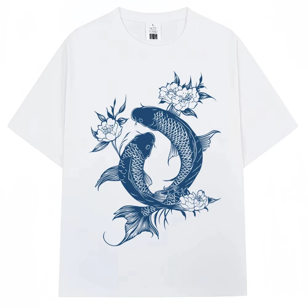 Japanese Koi Fish Tokyo Style Graphic T-shirt Men Women Fashion Vintage Summer T-shirts Oversized Cotton Casual Tees Streetwear