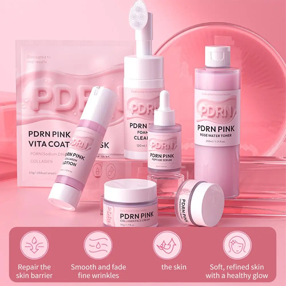 Colección Completa de Cuidado de la Piel con Colágeno Rosa PDRN - Limpiador, Tónico, Suero, Crema y Mascarillas, Nutrición Profunda y Rejuvenecimiento Coreano