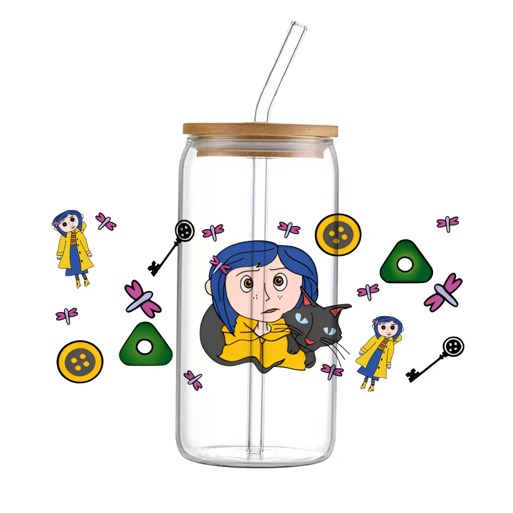 Disney Movie Coraline Cartoon Pattern UV DTF Transfer Sticker Waterproof Transfers Decals For 16oz Glass Cup Wrap Stickers