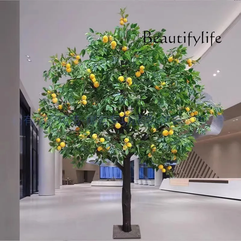 Artificial lemon fake pomegranate fruit orange apple decorative bonsai natural solid wood