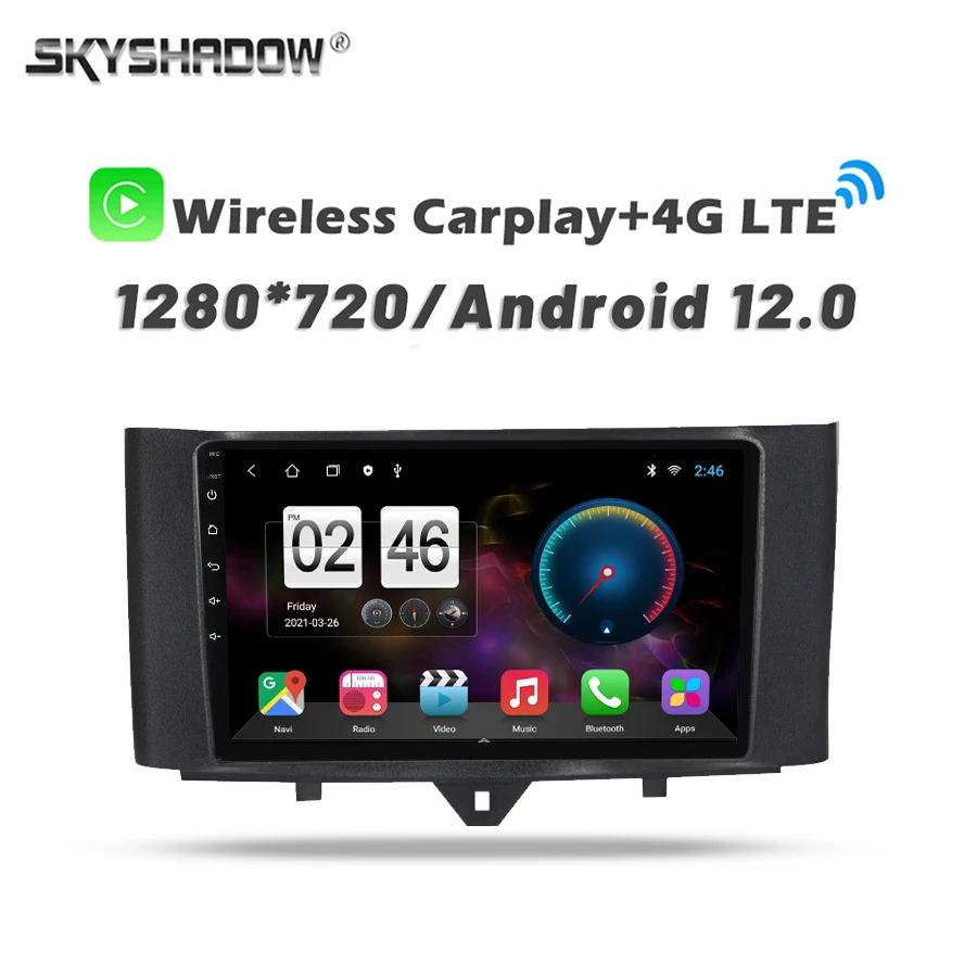 720P 8G+256G 4G SIM 360 Carplay DSP Android 13.0 Car DVD Player GPS map WIFI Bluetooth RDS Radio For Benz Smart fortwo 2011-2015