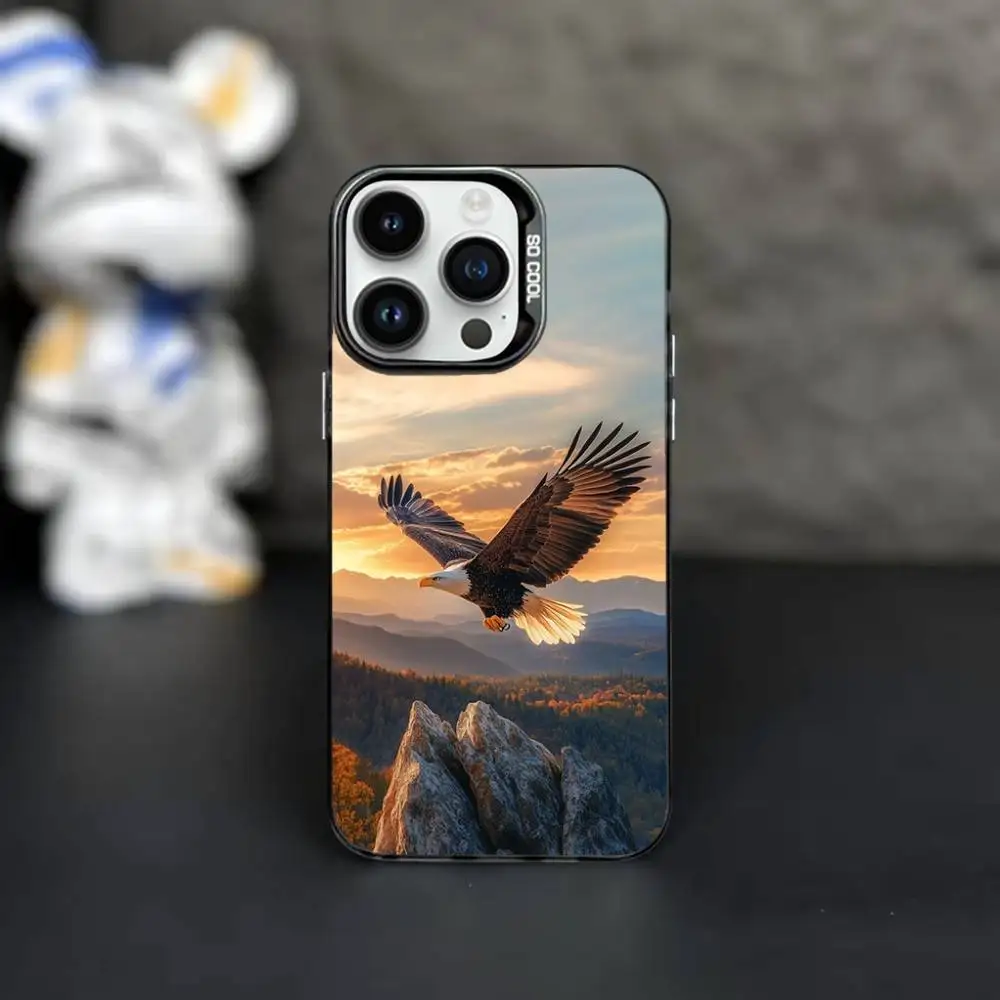 Custodia per telefono Animal Cool Eagle per iPhone 16,15,14,13,12,11, Mini,Pro,MAX Cover antiurto nera opaca