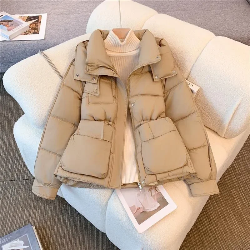 2025 nova jaqueta de inverno feminina parkas quentes feminino manga longa topos casual algodão acolchoado jaqueta com capuz outwear senhoras