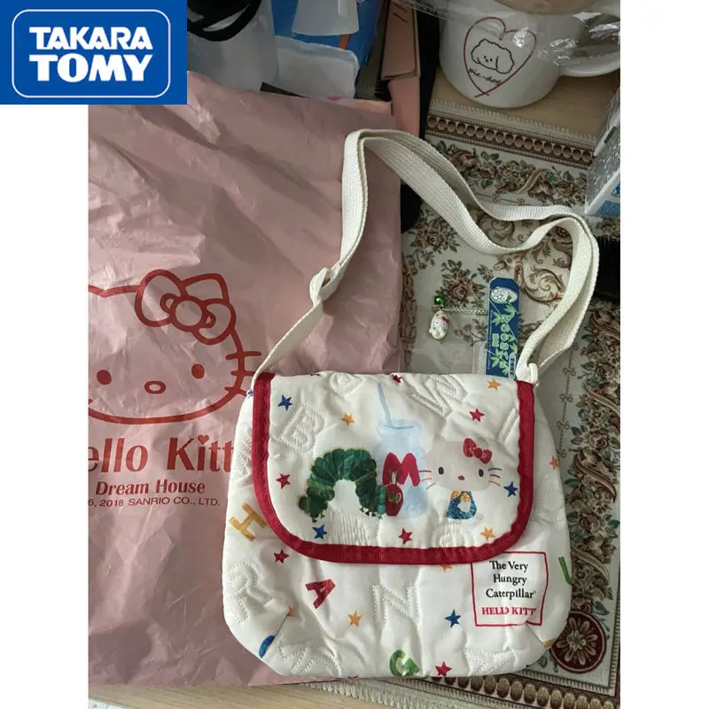 

TAKARA TOMY Hello Kitty 2022 New Girl Embroidery Cute and Sweet Large-capacity Bag Cover Underarm Bag Adjustable Messenger Bag