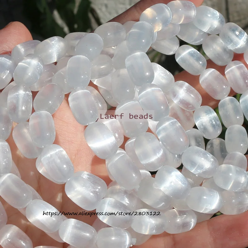 AAA Natural White Selenite/White cat's eye, 8x12mm Oval Bracelet ,100% Natural Guarantee, For DIY Jewelry Making !