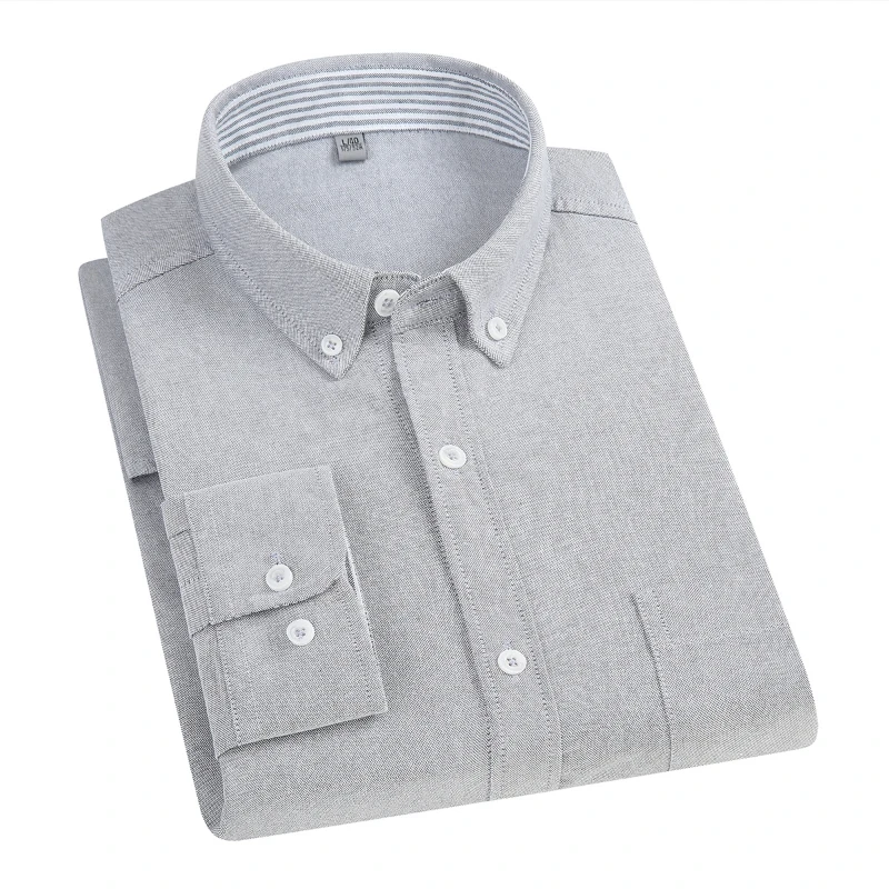 High-quality Oxford 100% Cotton Men's Shirts Long Sleeve Casual Soft breathable with Pocket White Shirt Men Long Sleeve Slim Fit