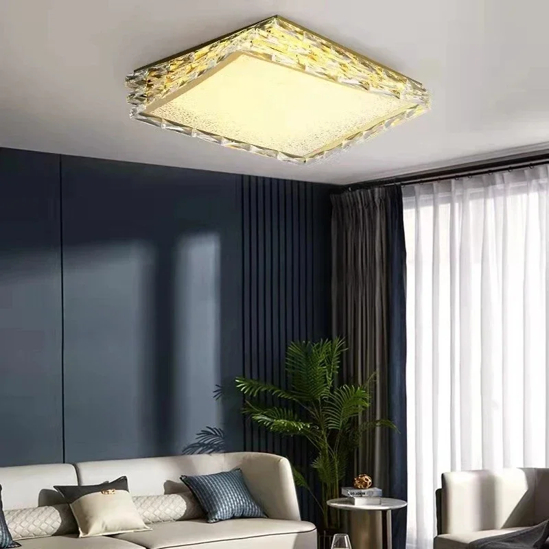 NEW Nordic Gold New Light Luxury Crystal Ceiling Lamp For Bedroom Hotel Office Living Room Led Square Chrome Indoor Lighting