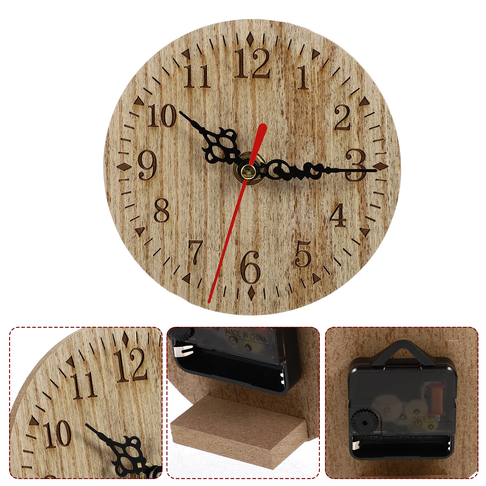 

Vintage Wooden Wall Clock Retro Desk Clock Big Numbers Bedroom Office Powered Non Ticking Stable Performance