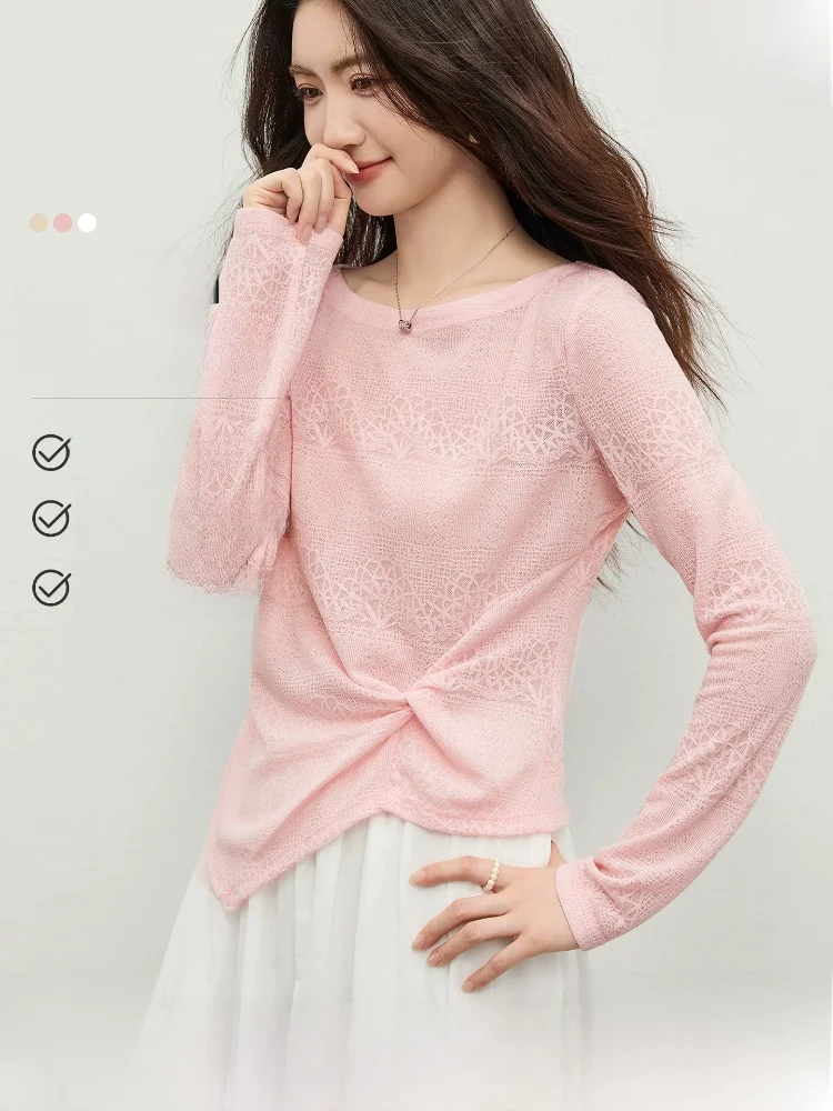 

Elegant Commuter Women's Chiffon Knit Top One-Shoulder Slimming Texture Long Sleeve Polyester Fiber Regular Length Spring 2026