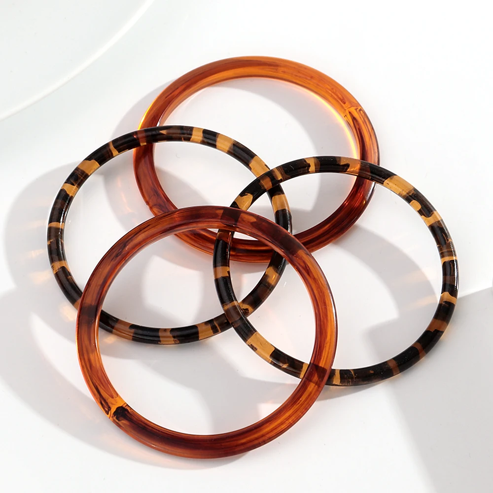 New Amber Leopard Thin Round Acrylic Bangles for Women Statement Resin Geometric Stackable Bracelets Retro Jewelry Gifts view 3