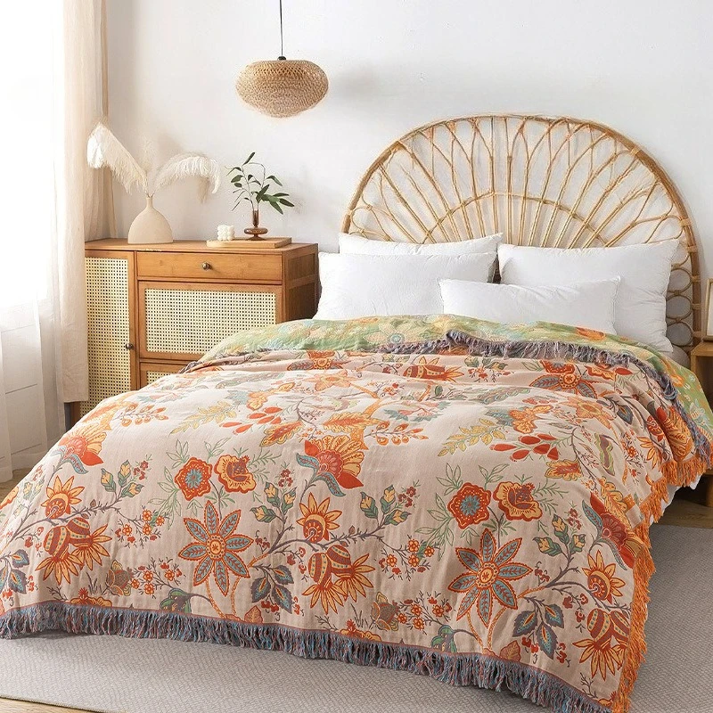 Cartoon Light Luxury Blanket 100% Gauze Towel Sofa Bedspread Four Seasons Summer Nap Home Decor Bed Sheet