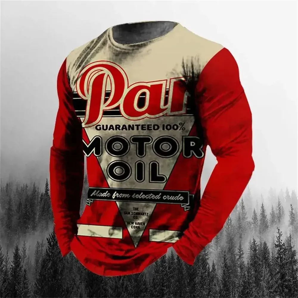 T-shirt de motard à manches longues vintage pour hommes, impression à l\'huile 3D STP, t-shirt de moto, respirant, texprogressif, vêtements pour