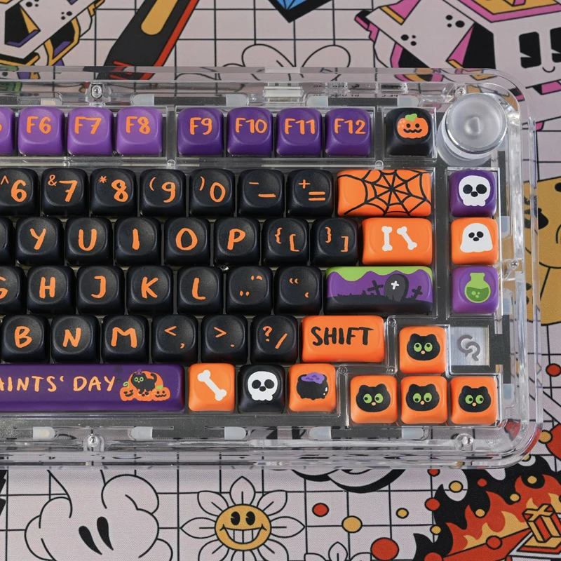 

Хэллоуин, профиль MOA, колпачки для клавиш на заказ, 130 клавиш, колпачки для клавиш из ПБТ с сублимационной краской для переключателей Cherry MX, механическая клавиатура