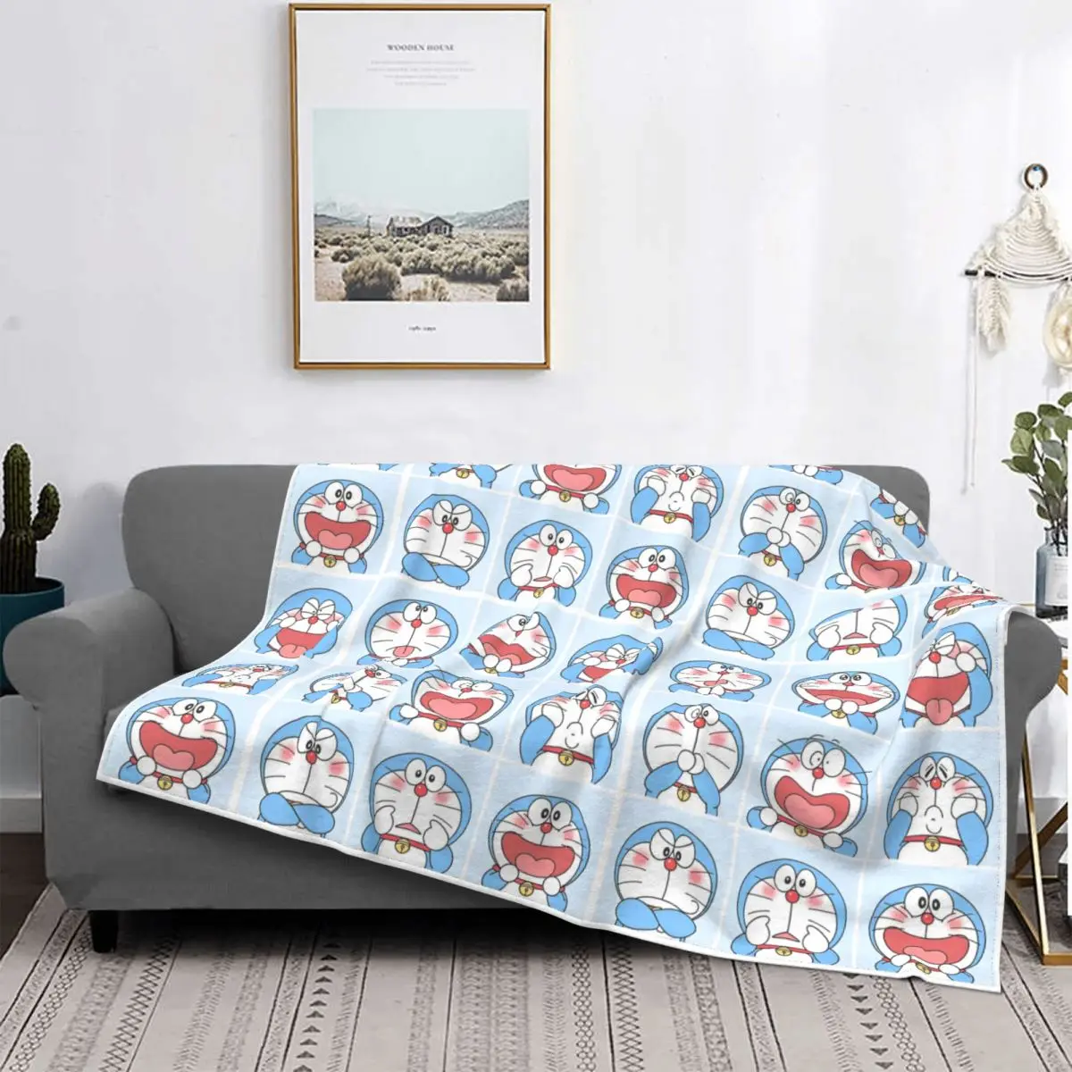 Kawaii Doraemon Emotions Cartoon Blankets Fleece Japanese Anime Warm Throw Blanket for Outdoor Travel Bedroom Quilt