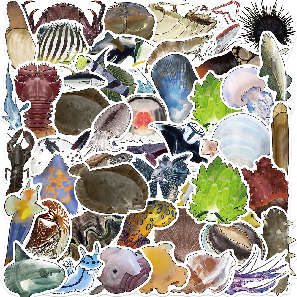 

10/30/50pcs Deep Sea Animal Graffiti Stickers Funny Cartoon Octopus Scallop Fish Sticker Notebook Phone Stationery Decals Decor