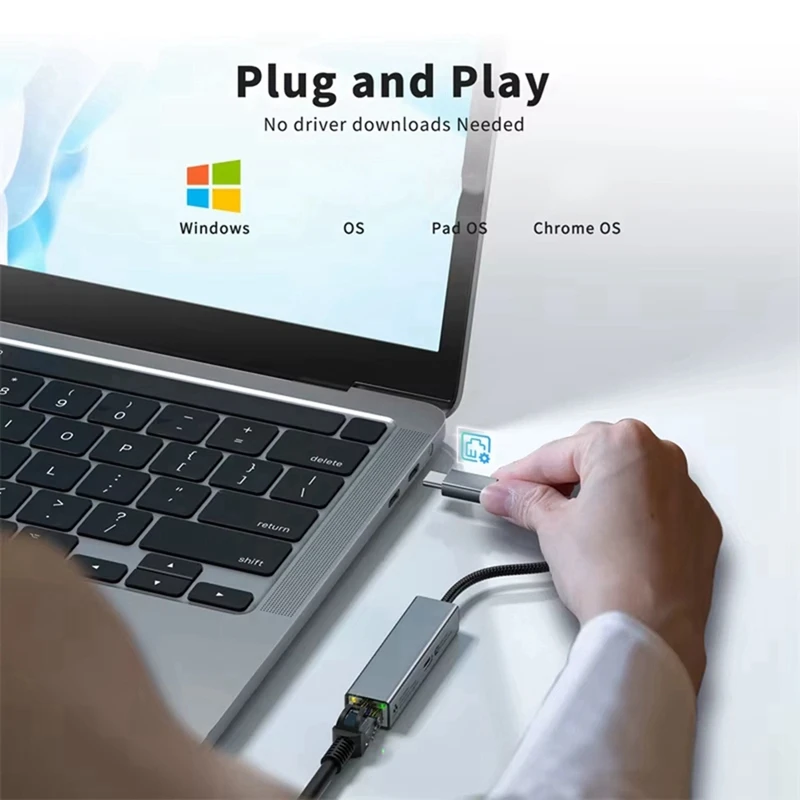 EF-2 In 1 USB C Network Card With PD 60W Fast Charging Port 1000Mbps Type C To Ethernet RJ45 Lan Gigabit Adapter For PC