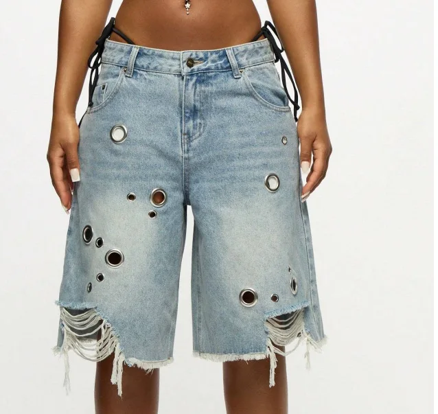 

New 2026 Women's Denim Shorts Design Casual Loose Ladies Jeans Trend Streetwear High Waist Straight Denim Pants