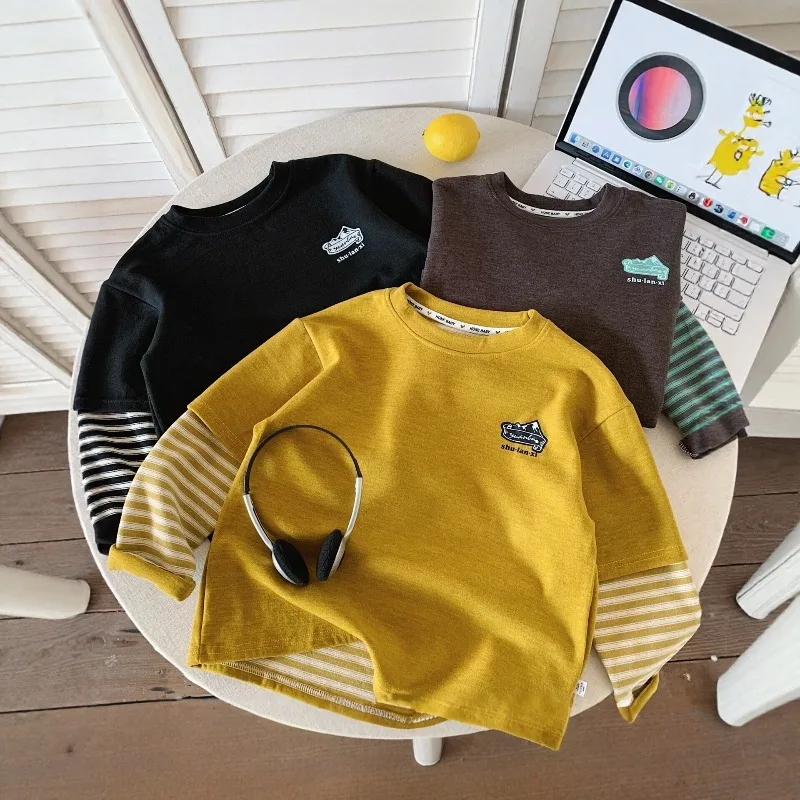 2026 New Cartoon Kids Solid Color Long Sleeve Tops Cute Children T-shirt Spring Autumn Cotton Clothing Baby Top